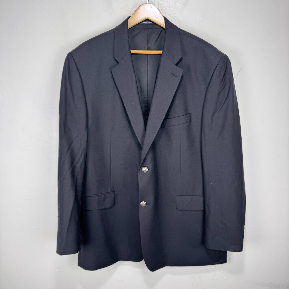 RALPH Ralph Lauren Blazer Sport Coat Men 48R Black Silver Buttons Wool Stretch